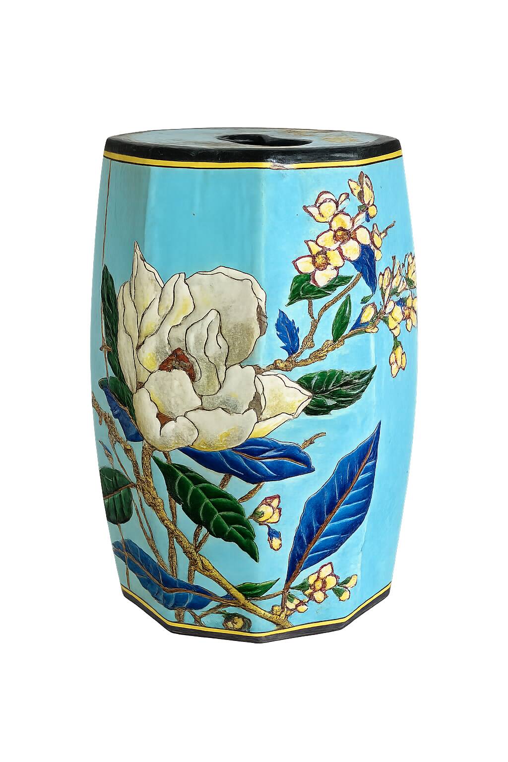Large Japanese-style garden stool in turquoise glazed ceramic.