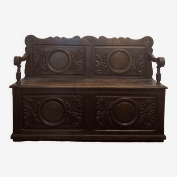 Carved wooden chest bench