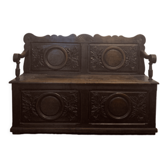 Carved wooden chest bench