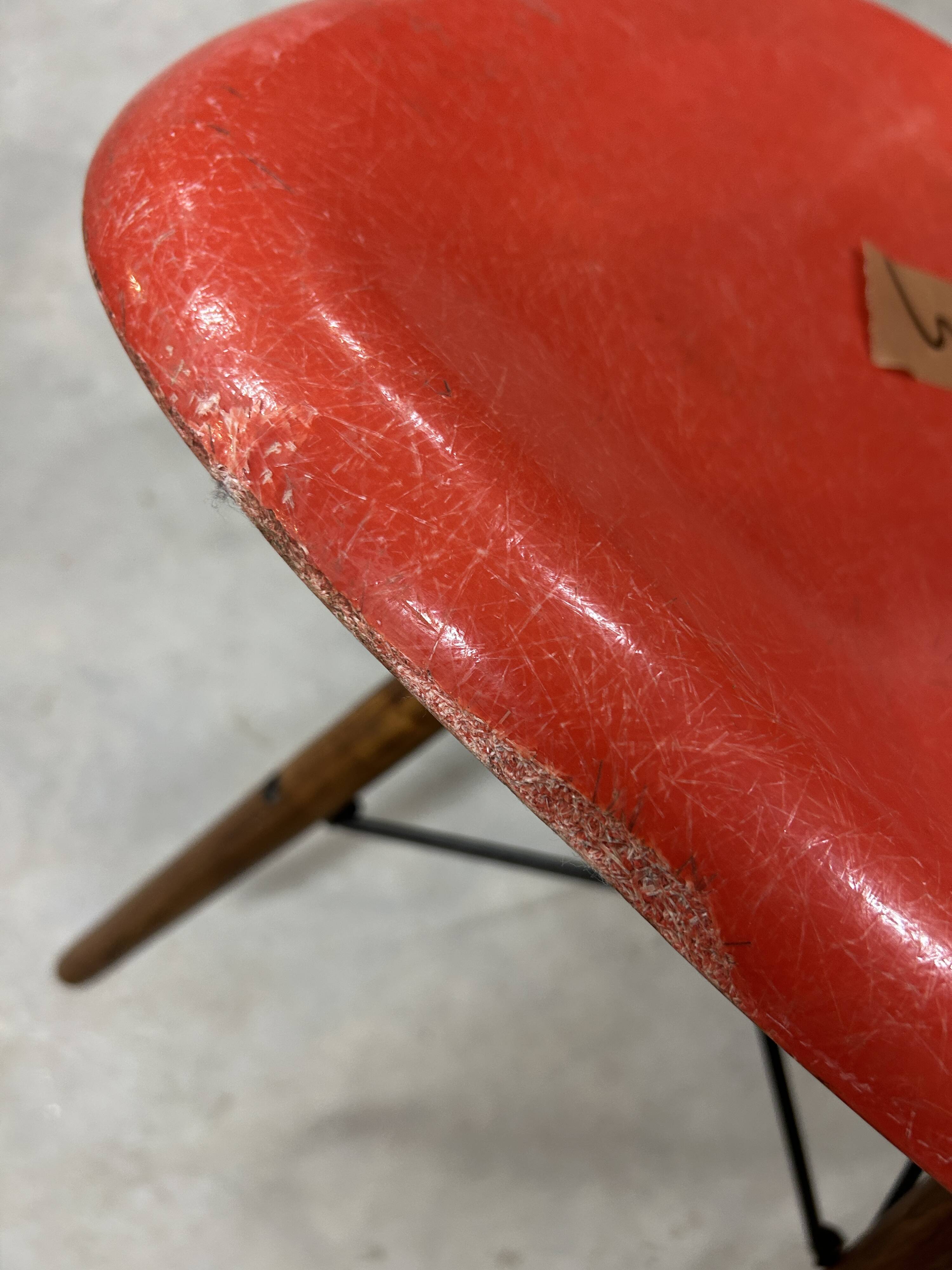 Set of 6 vintage red DSW chairs by Charles and Ray Eames
