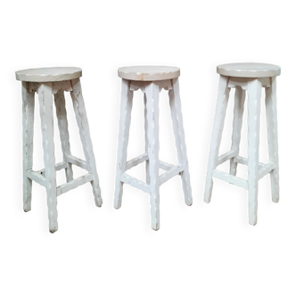 Set of 3 "brutalist" bar stools