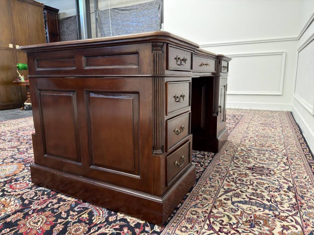 Classic English Partner Desk Green Leather