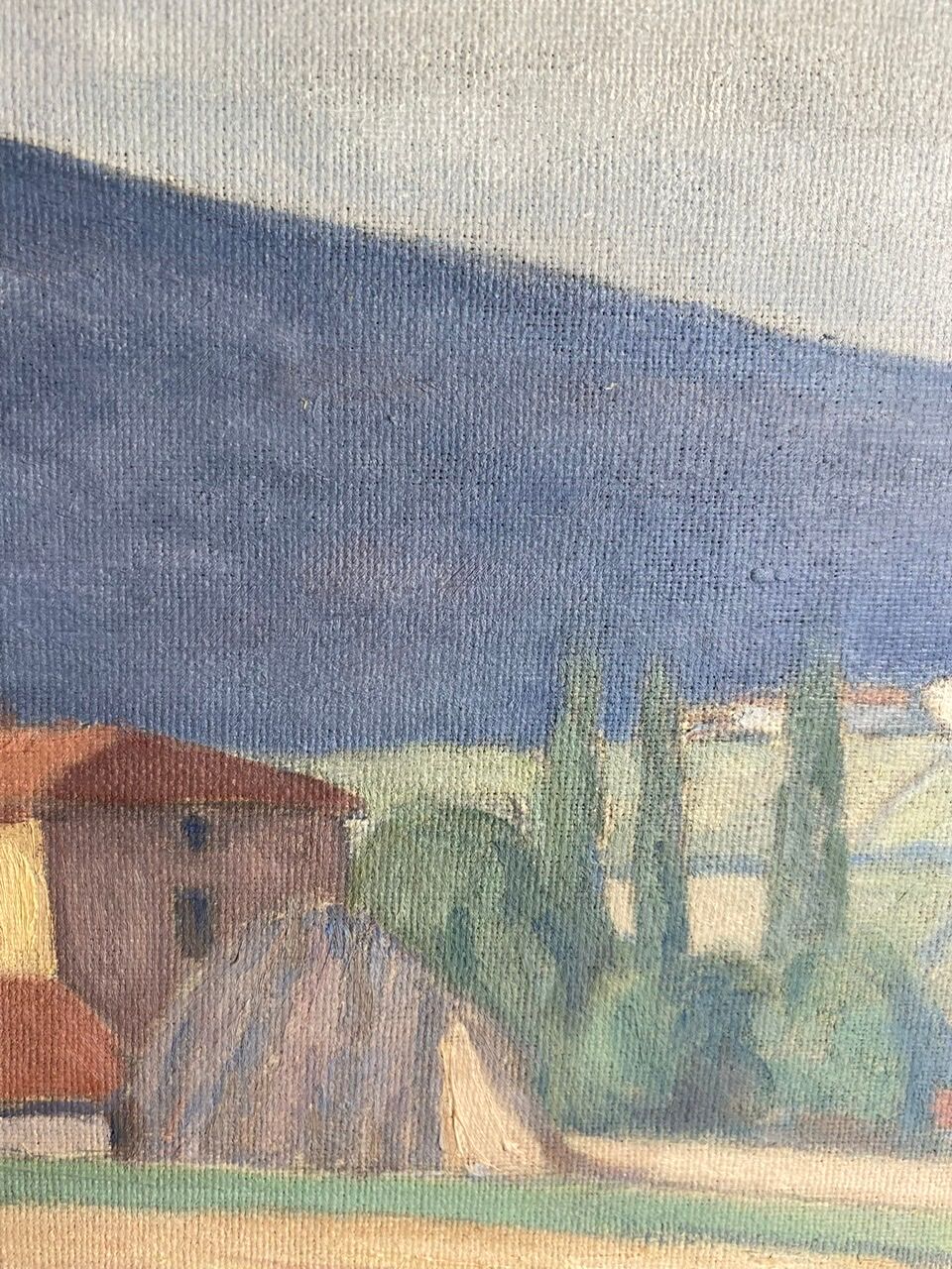 Old painting, landscape Monts du Lyonnais, signed and dated 1947