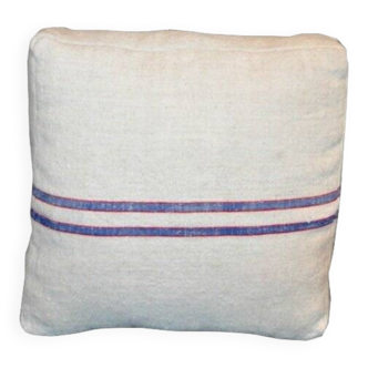 Set of 2 Mid-Century cushions in blue and ivory striped linen, 45.7 cm