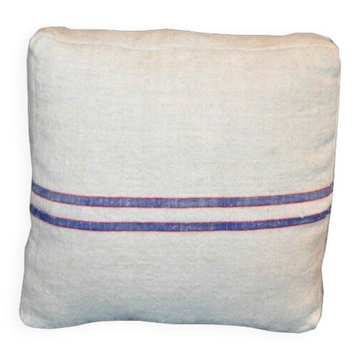 Set of 2 Mid-Century cushions in blue and ivory striped linen, 45.7 cm