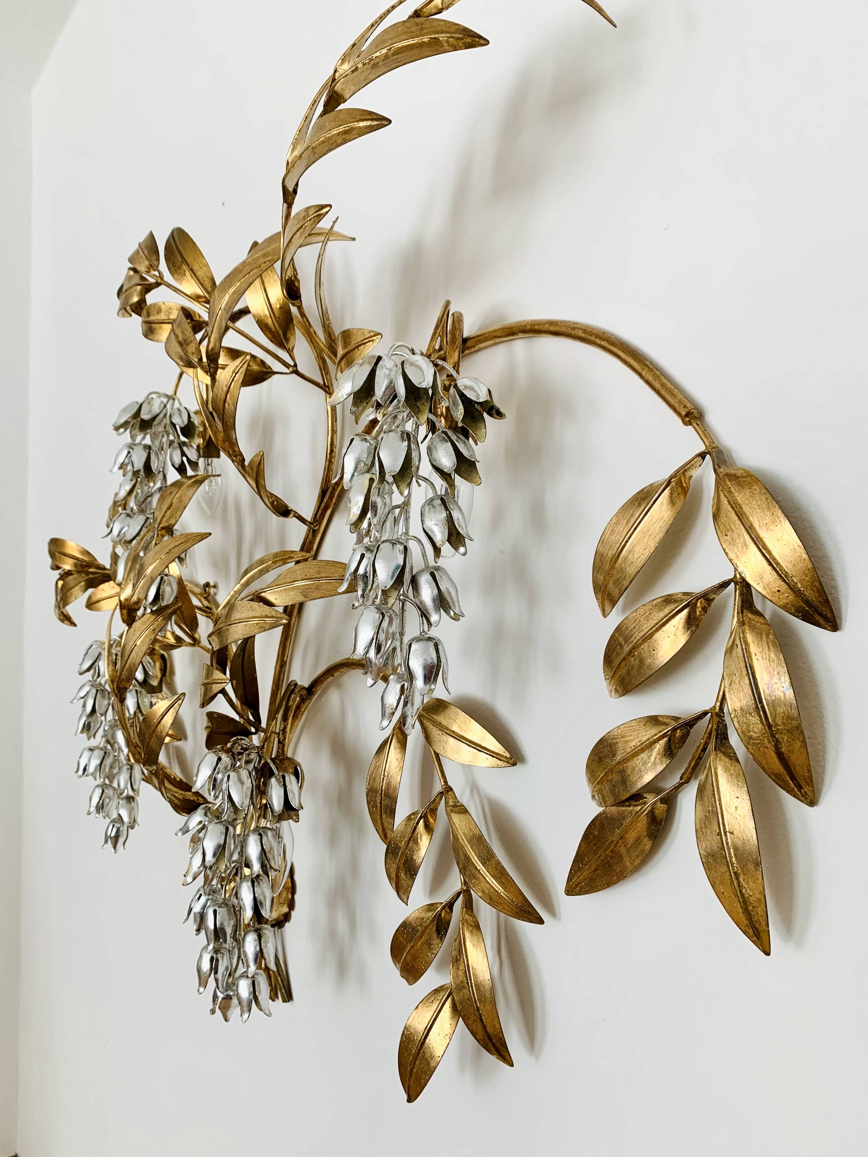 Hollywood Regency palm leaf wall lamp by Hans Kögl