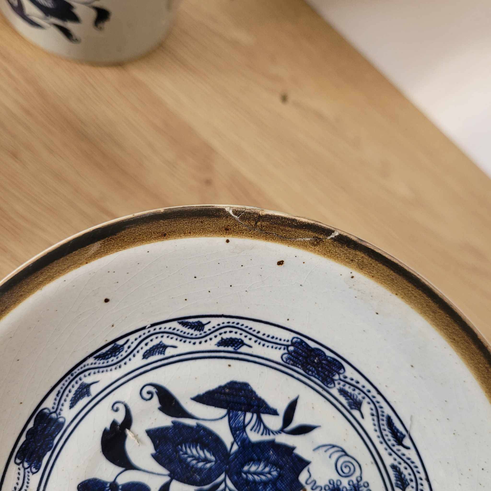 Japanese stoneware tea set with blue danube "blue onion" pattern