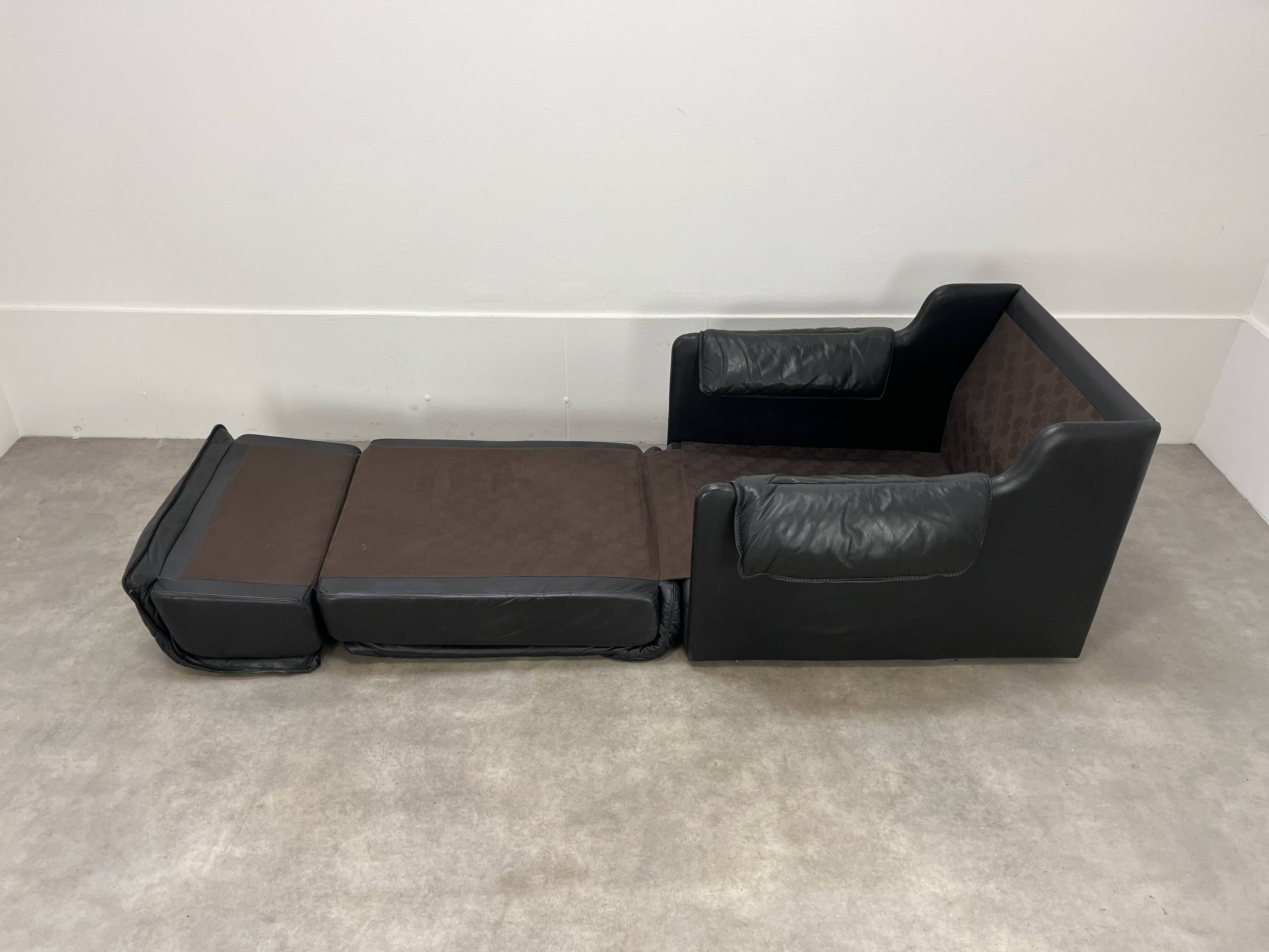 Fauteuil convertible cuir de Dreipunkt, années 70