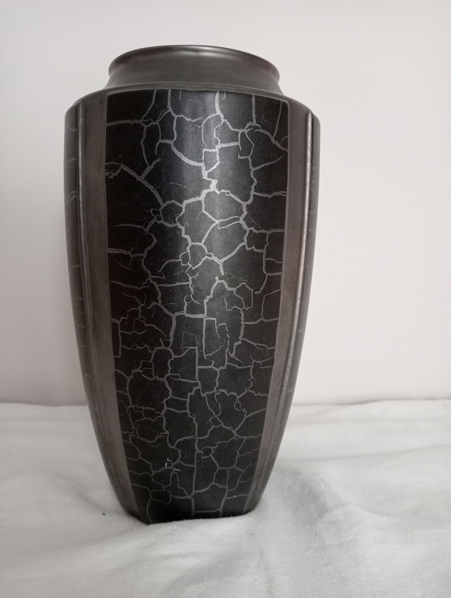 Large iridescent black art deco design vase