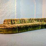 XL Woodstock Style Greenish Velvet Modular Sofa with Ottoman by Laauser 70s