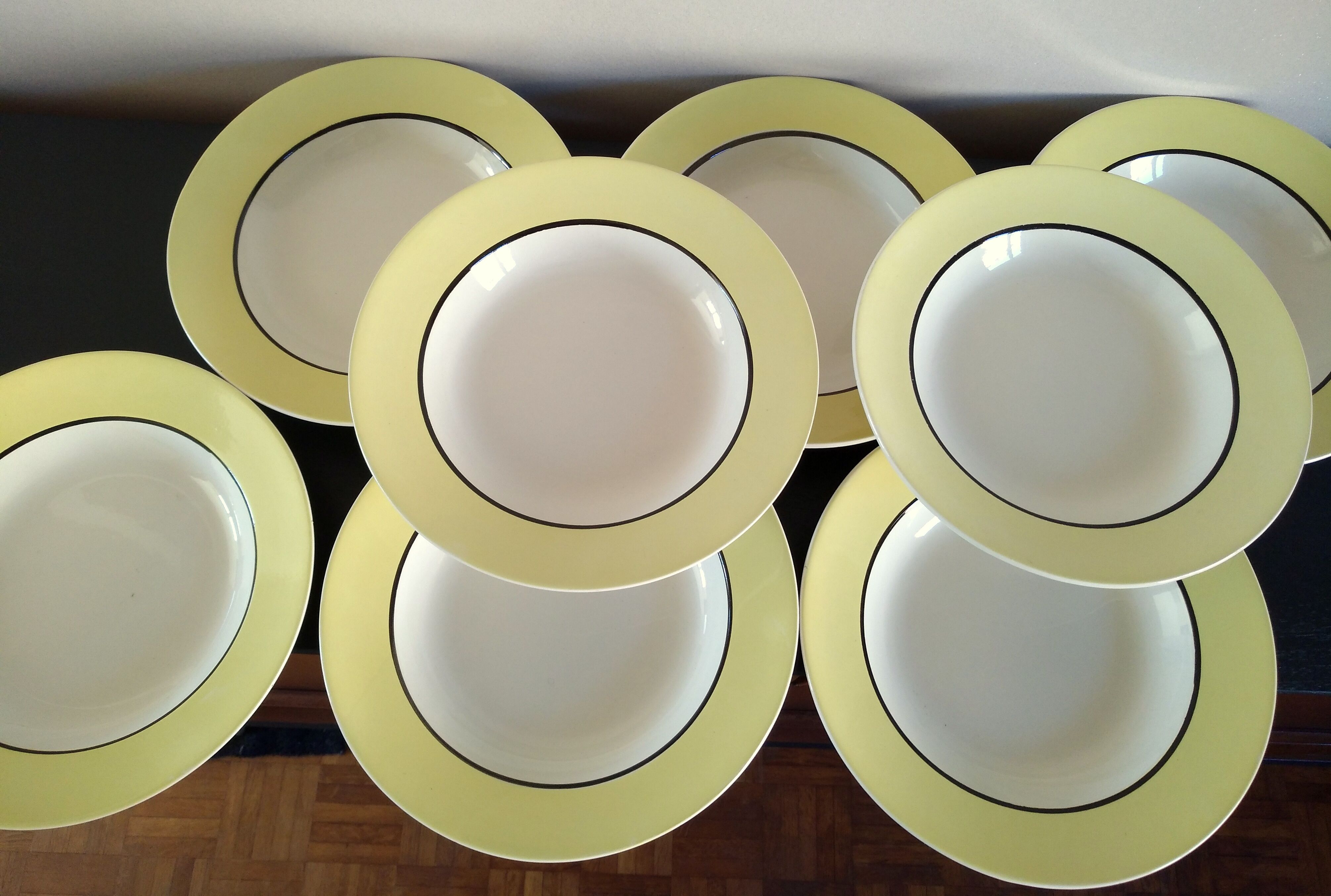 8 soup plates Sarreguemines Digoin yellow service