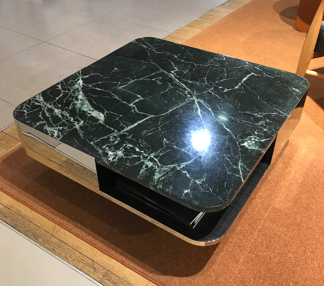 Table small marbre vert inox red edition
