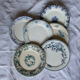 Set of 6 mismatched iron earth plates Sarreguemines Gien Royat Germaine Vichy