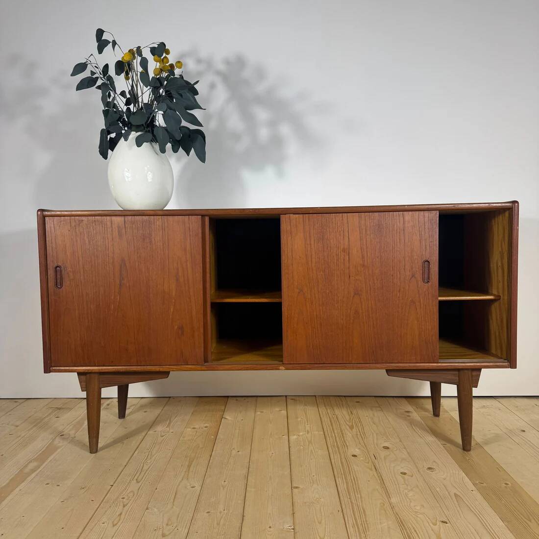 Teak sideboard with sliding doors – vintage Scandinavian design