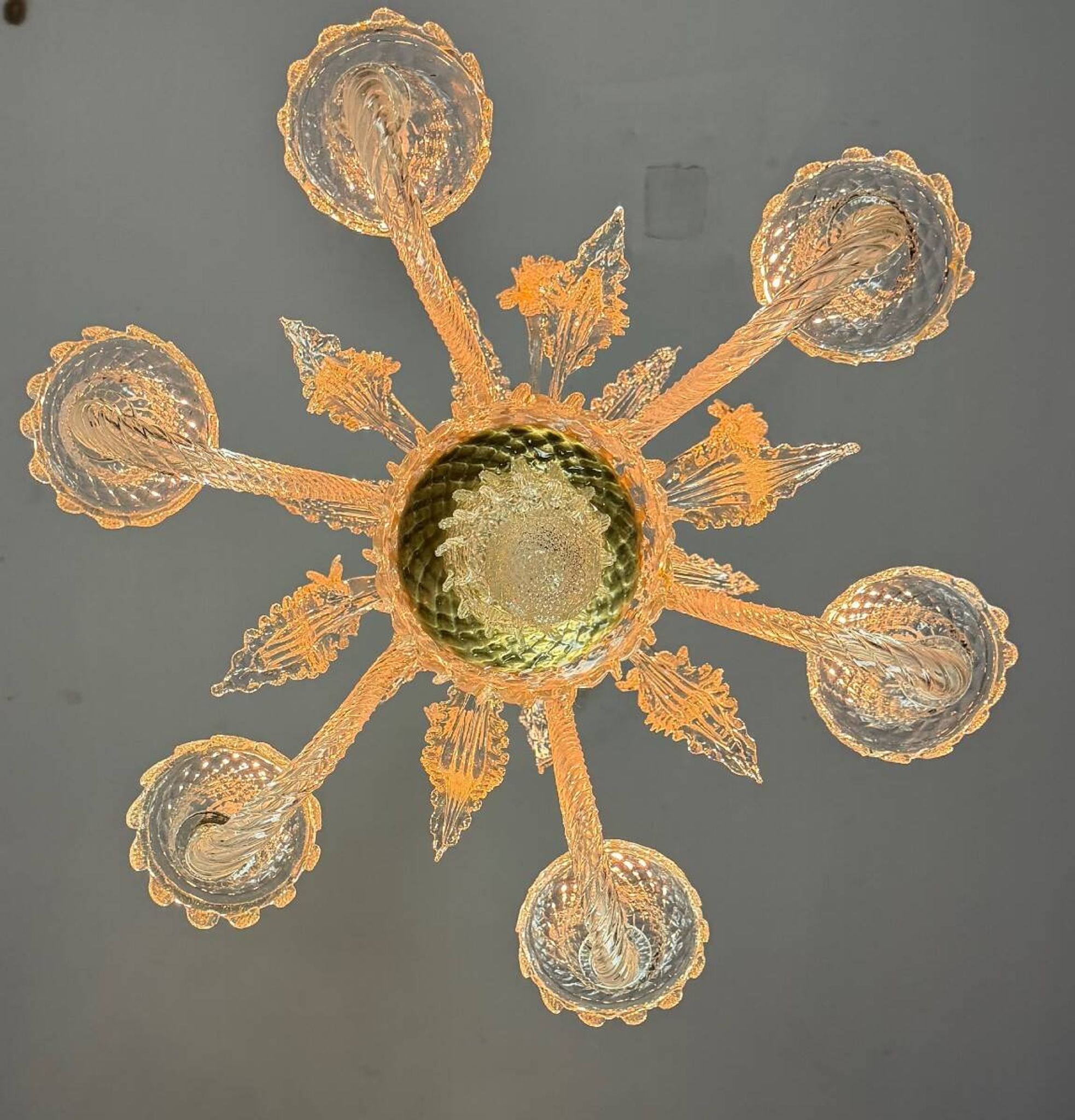 Venetian chandelier in gilded Murano glass, circa 1950