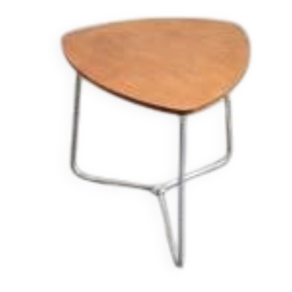 Table d'appoint, guéridon en hêtre et aluminium dans le goût de Jacques Hitier, années 1950