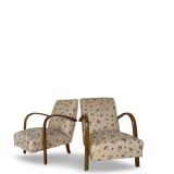 Ensemble de fauteuils Art Déco avec accoudoirs en hêtre arqués.