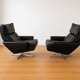 Vintage Danish Georg Thams matching black leather lounge chairs 1970s