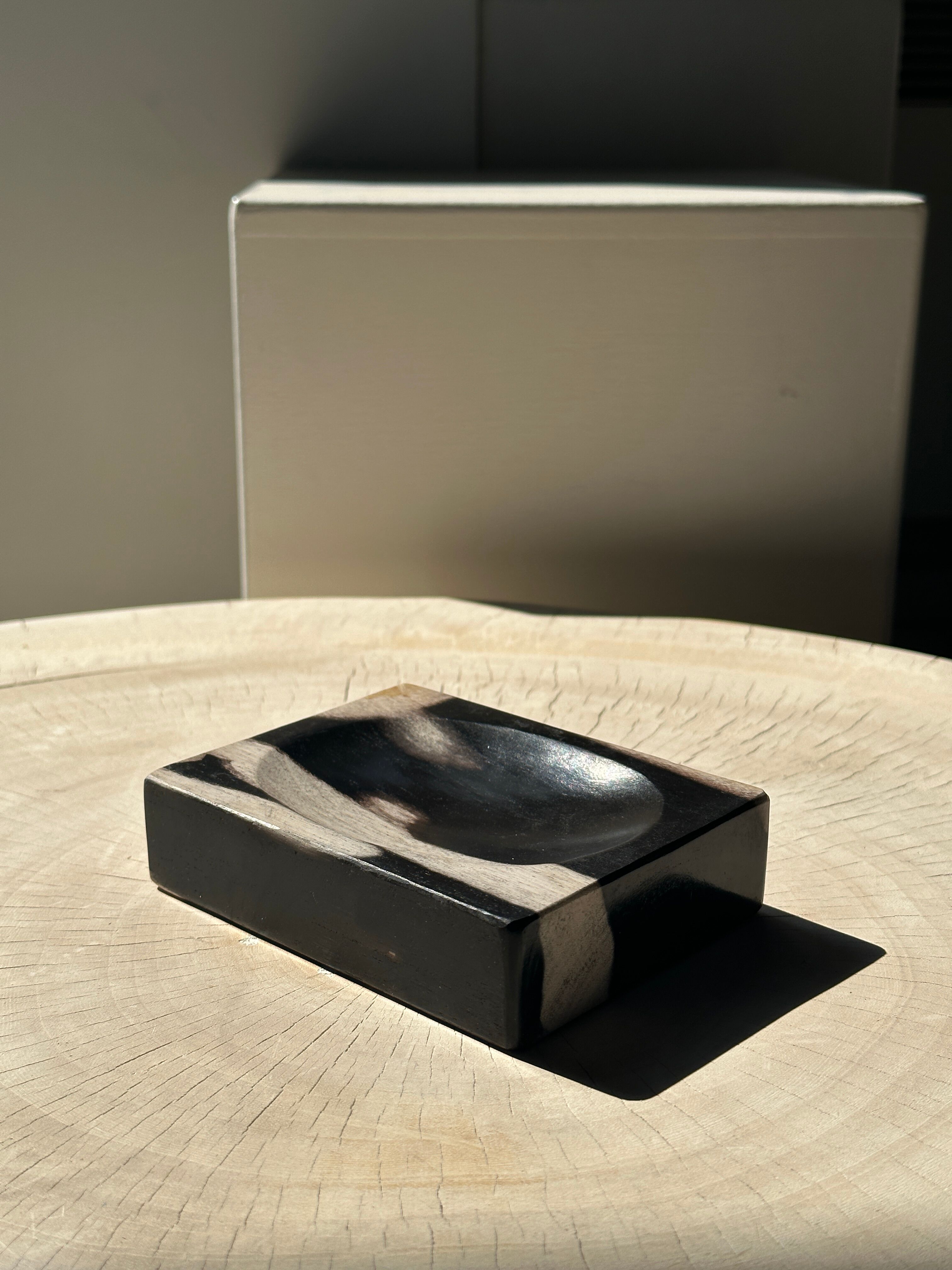 Symmetrical multicolored petrified wood soap dish