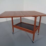 Teak Flip-Flop Expandable Cart with Removable Tray by Grete Jalk for Poul Jeppesens Møbelfabrik, Denmark, 1960s