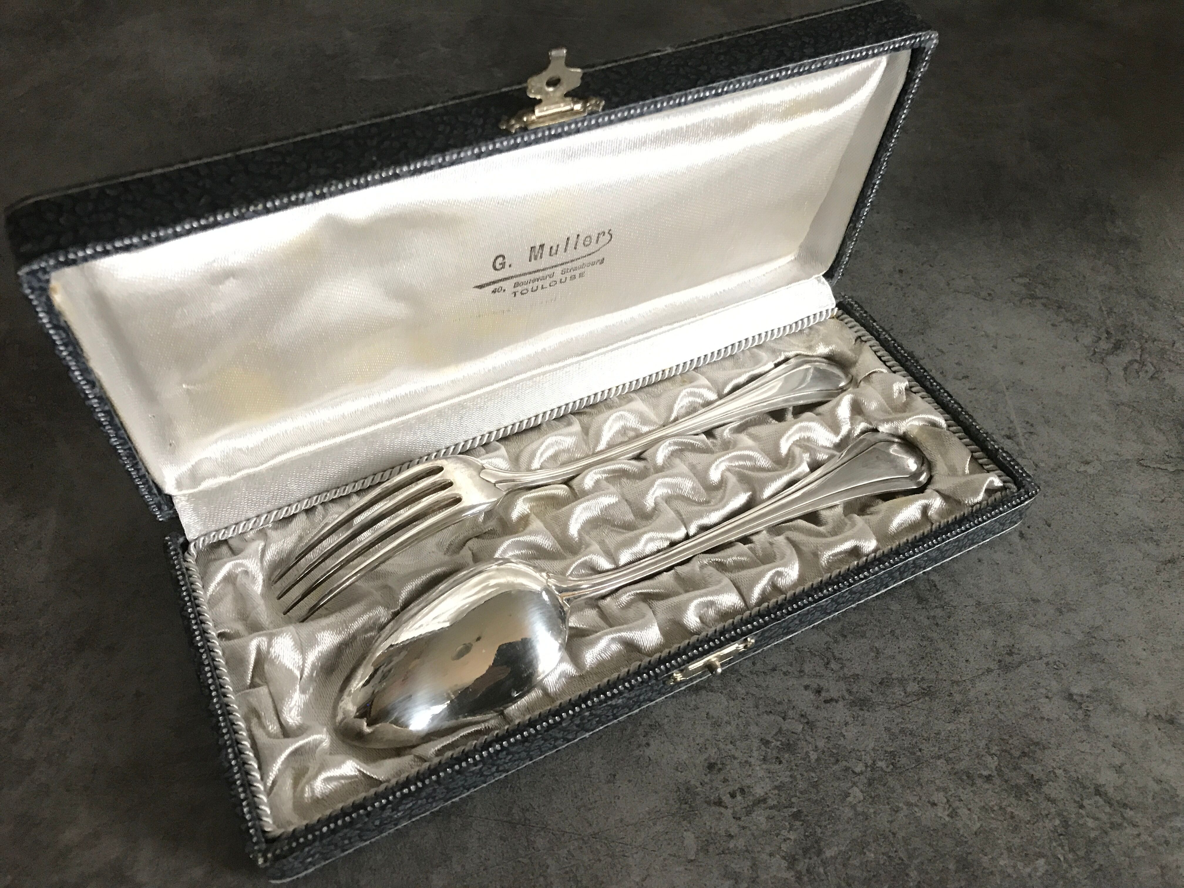 Case with cutlery christofle fork and spoon in silver metal