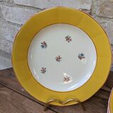 Set of 10 dessert plates with yellow border and floral decoration Sarreguemines
