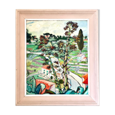 On the road to Monaco, large oil on panel from 1950 signed Abel Guillot. Original frame