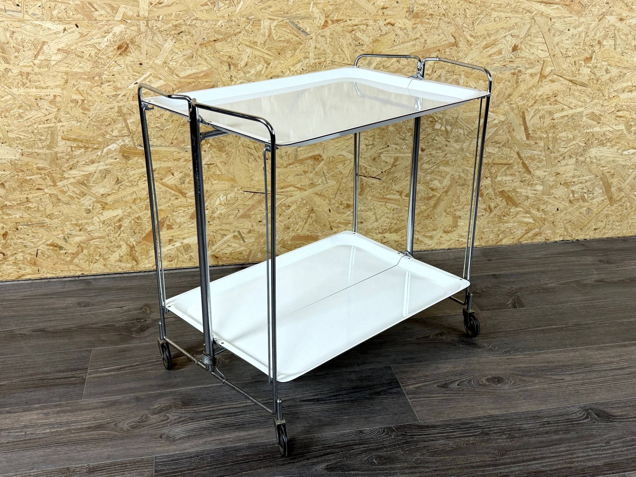 1960s 1970s Serving Cart Dinette Side Table Space Age Design Chrome White