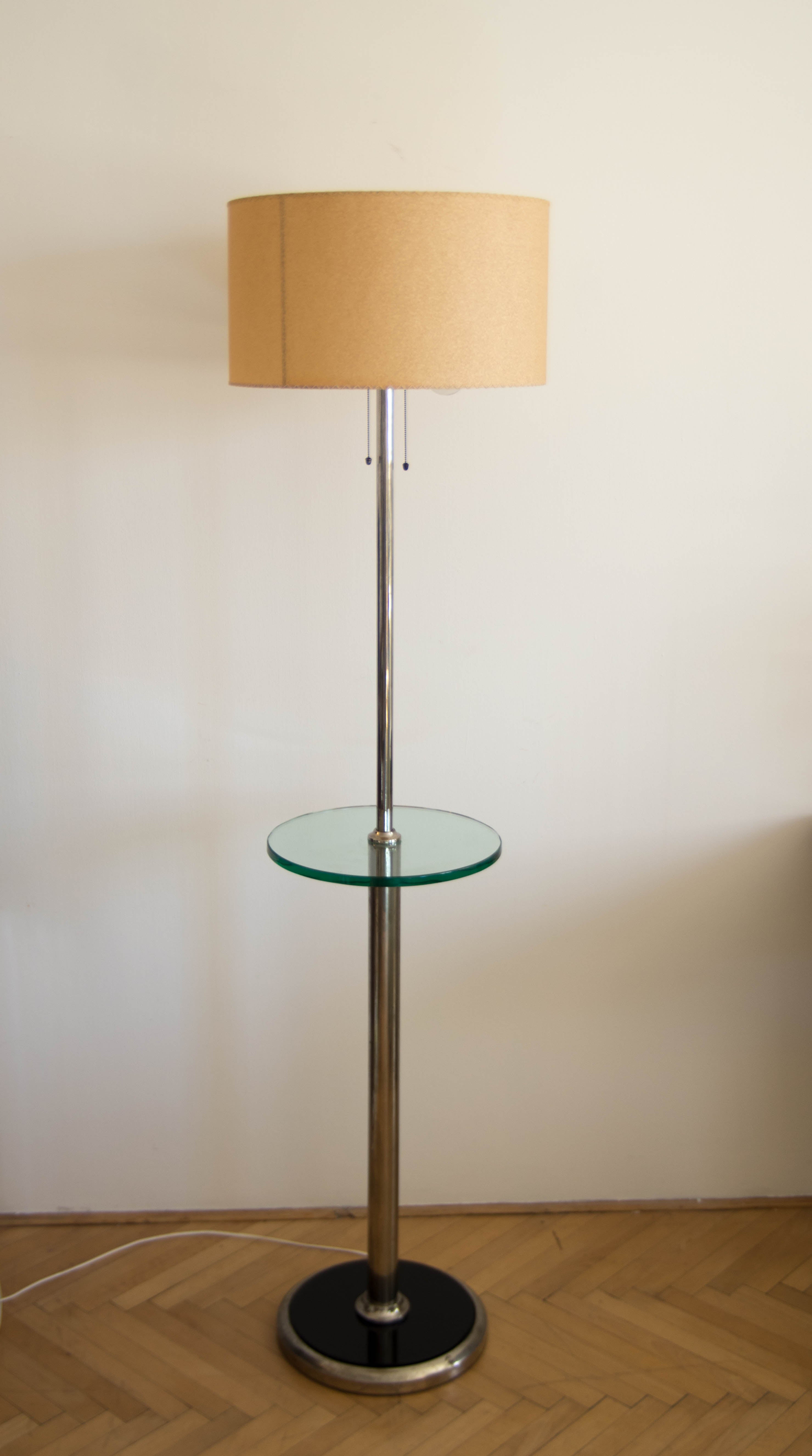 1930s Floor Nickel Lamp with Side Table – Functionalism, Bauhaus