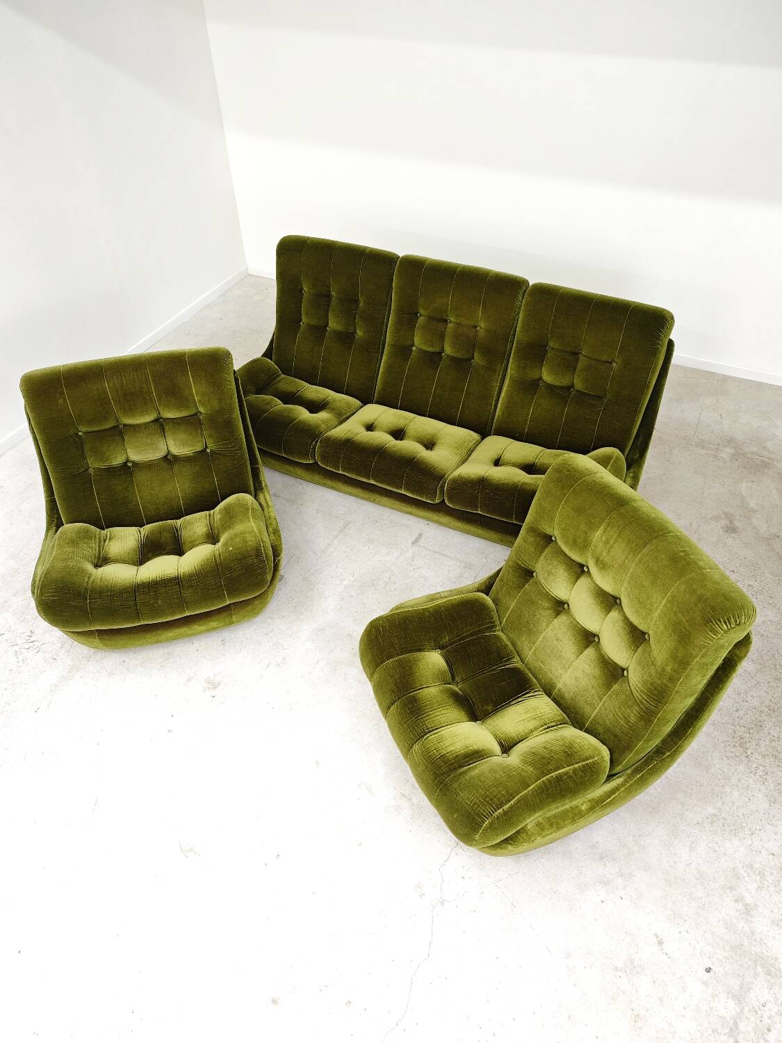 Pair of green velvet Atlantis armchairs by Jitona, ex Czechoslovakia 60s