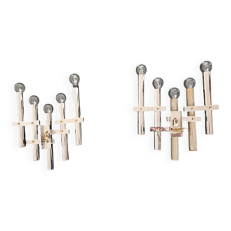 Paire d’appliques chromées 5 feux – Design italien, années 60–70