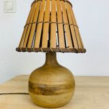 Lampe boule grès abat jour bois