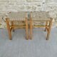 Pair of light wood stools and braided rope, 60s