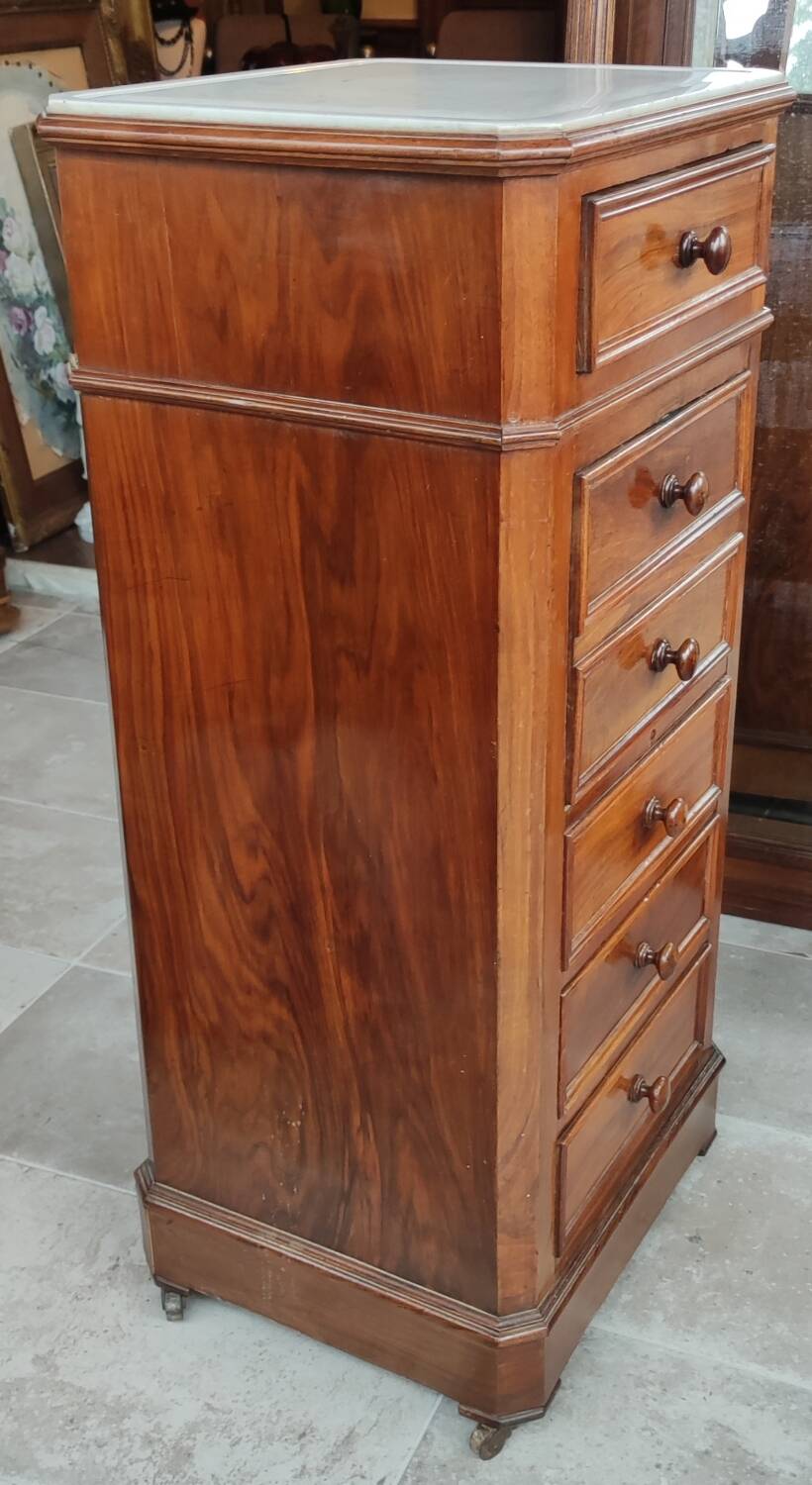 Old Chiffonier Bedside Table White Marble Top