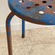 Tabouret industriel acier patine bleue & chocolat vintage