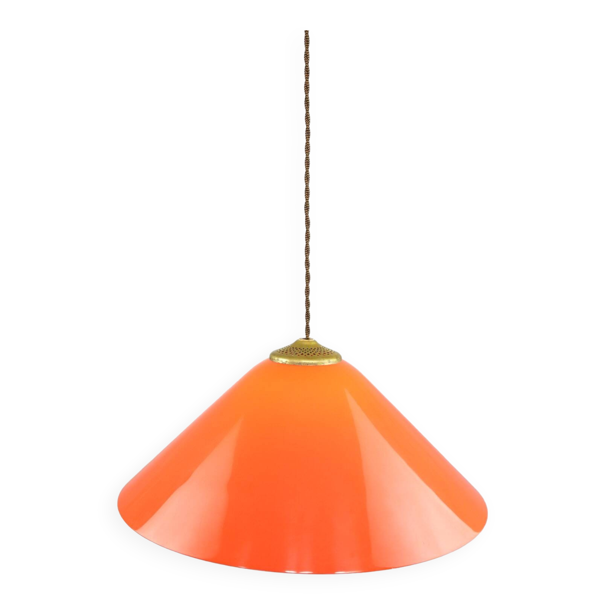 Mid-Century Modern Italian Orange Plexiglass and Brass Pendant Lamp, 1960s