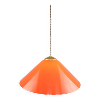 Lampe à Suspension Mid-Century Moderne en Plexiglas Orange et Laiton, Italie, 1960s