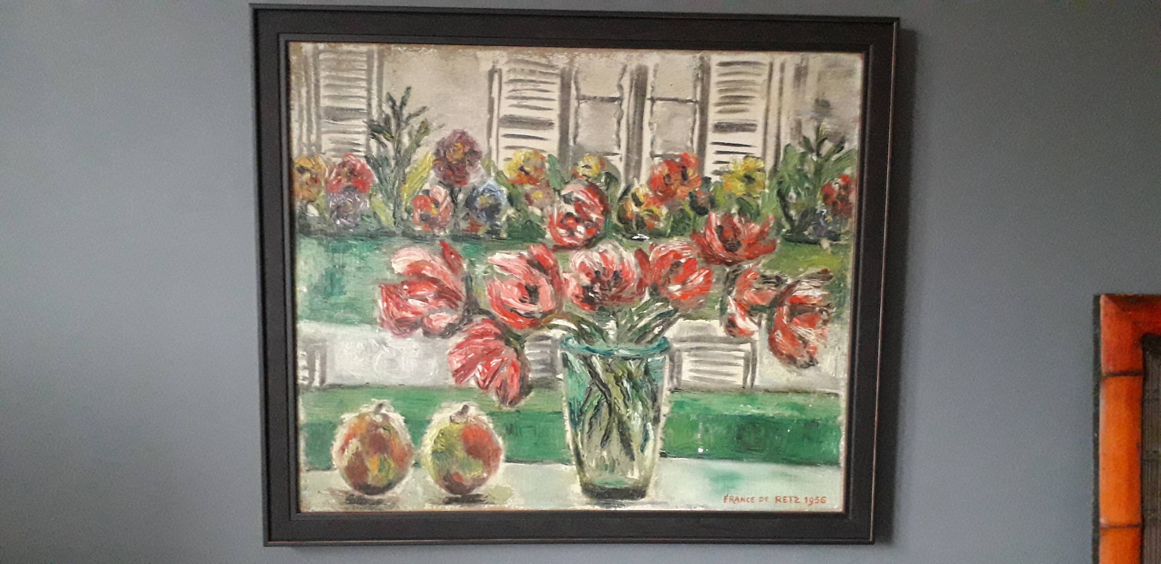 Antique oil painting depicting a still life