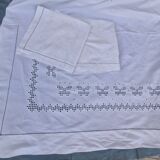 Antique linen Large sheets & 2 pillowcases Hand embroidered openwork butterflies
