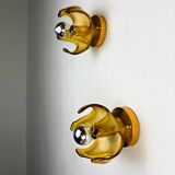 Paire d'appliques Carlo Nason pour Mazzega Murano, verre soufflé de Murano orange I