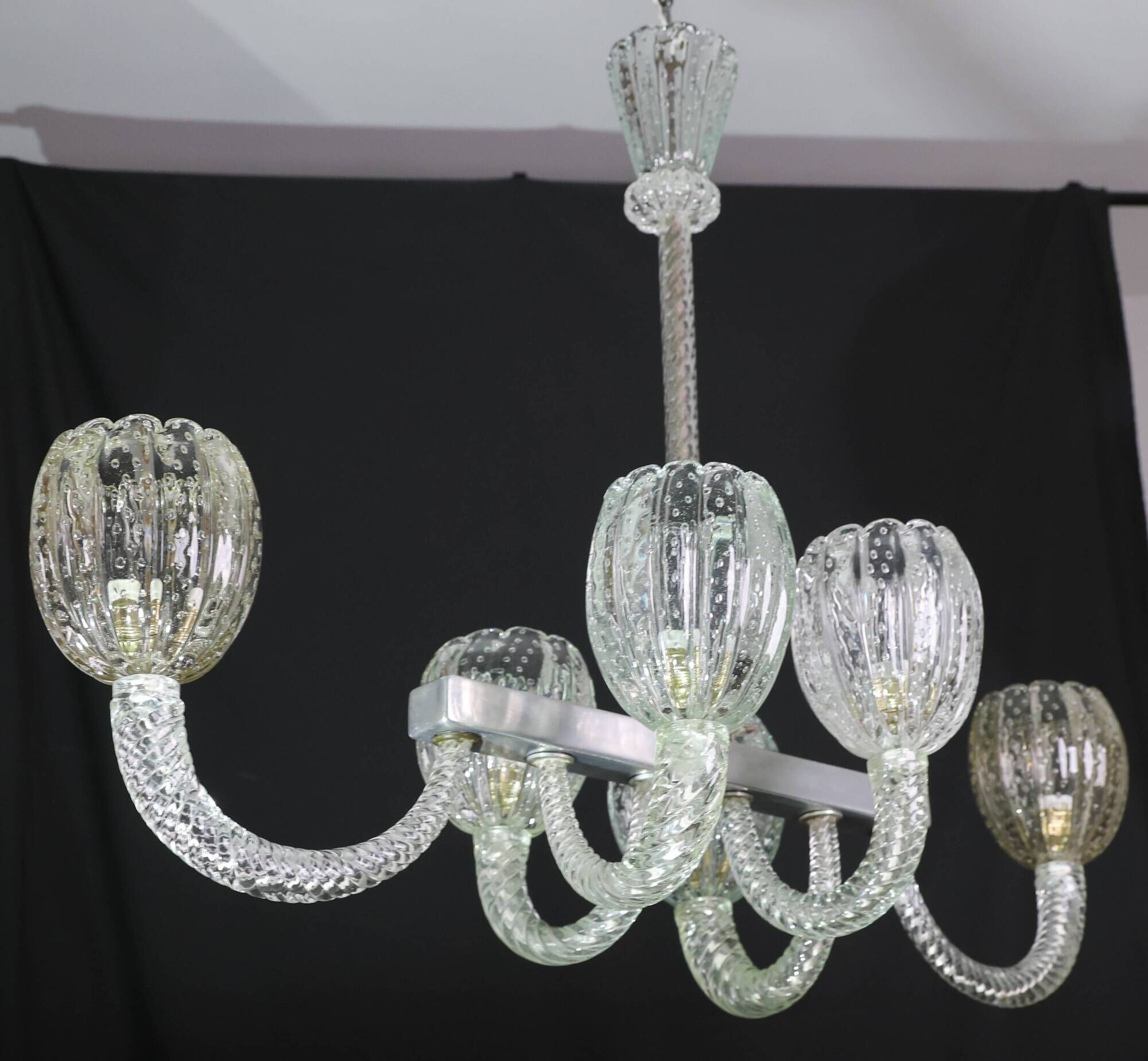 Amazing 6 Light BarovierArt Deco Chandelier, "Bullicante" Glass Murano, 194