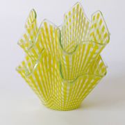 Pair of "Gingham" Chance Brothers cups with yellow checkered pattern and wavy edges.