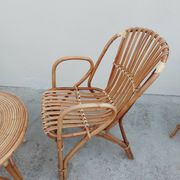 Set bench table and two armchairs in rattan 1950 vintage