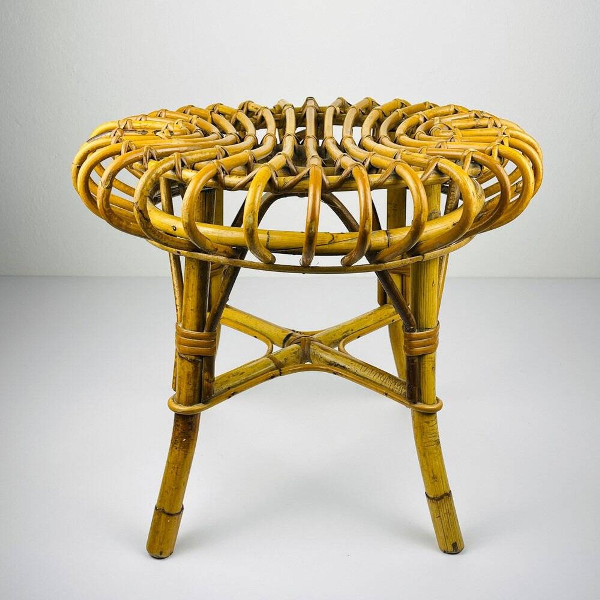 Vintage Rattan Stool attributed to Franco Albini, Italy, 1960s