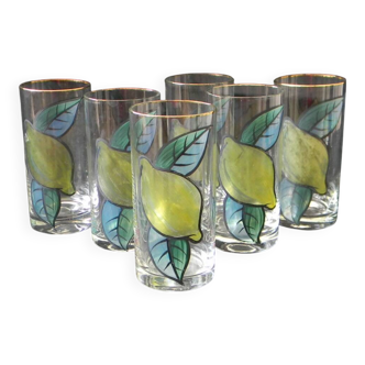 6 glass orangeade glasses, 1970s