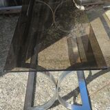 Vintage coffee table year 70 smoked glass and chrome steel