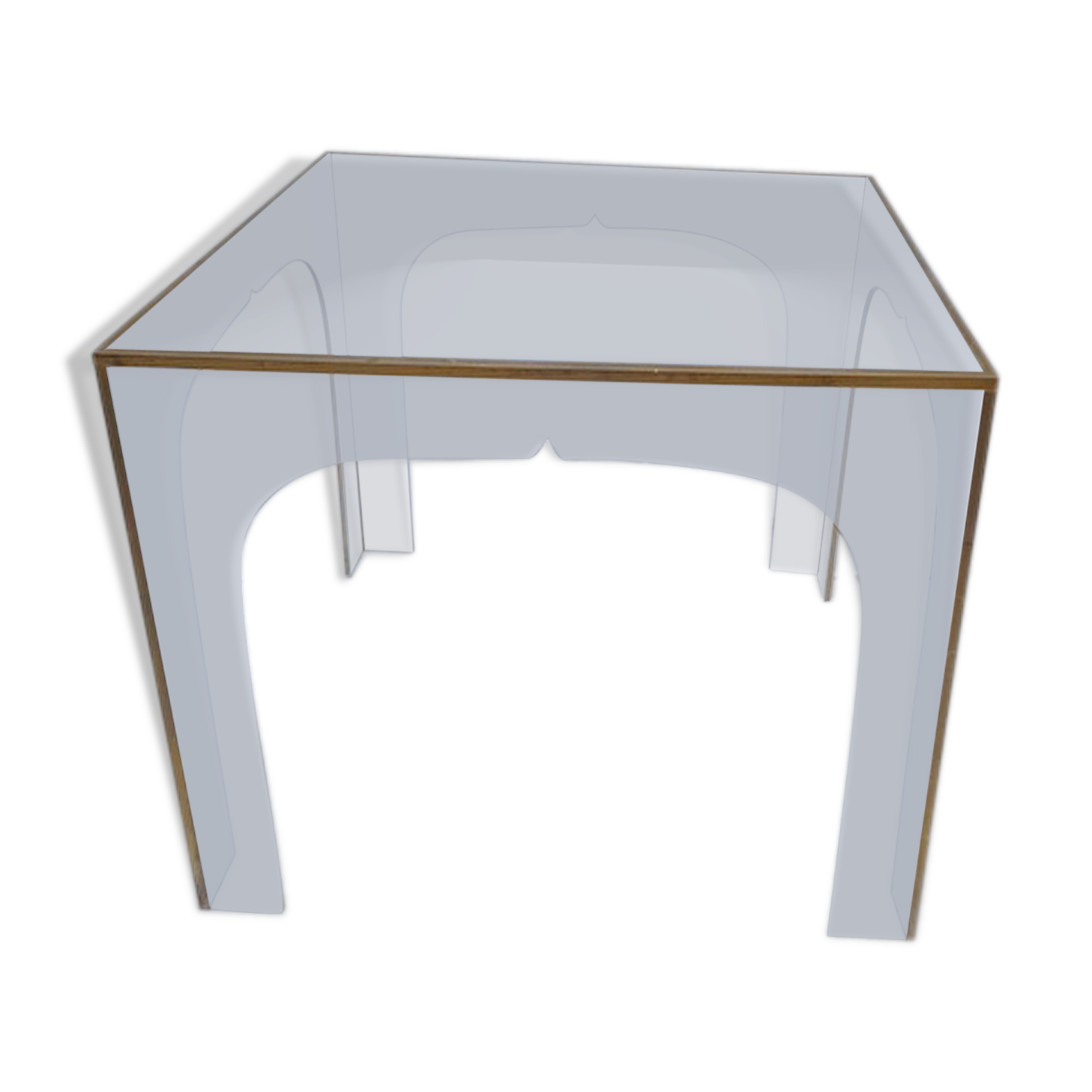 Coffee table in plexiglas, brass, marked ffr-usa, Jegab Sweden