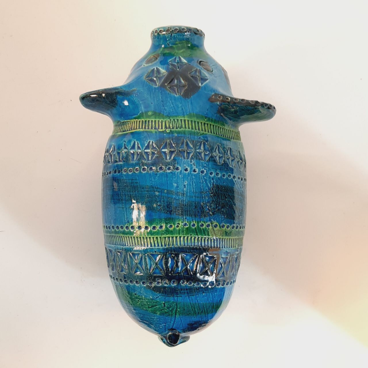 Pig animal statue, vintage, by Aldo Londi for Bitossi, Rimini blue series