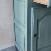 Small vintage side table in sage green patina and solid wood.