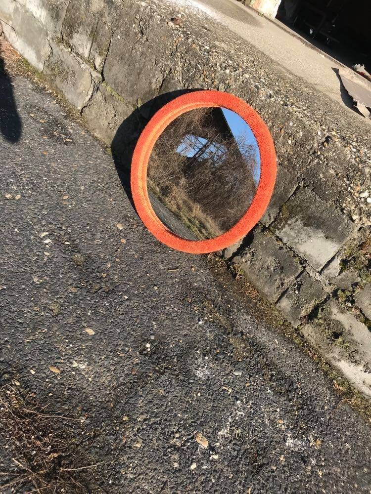 Vintage coral fabric dressing table set, 6 pieces (table, mirror, ottoman, bedside table)